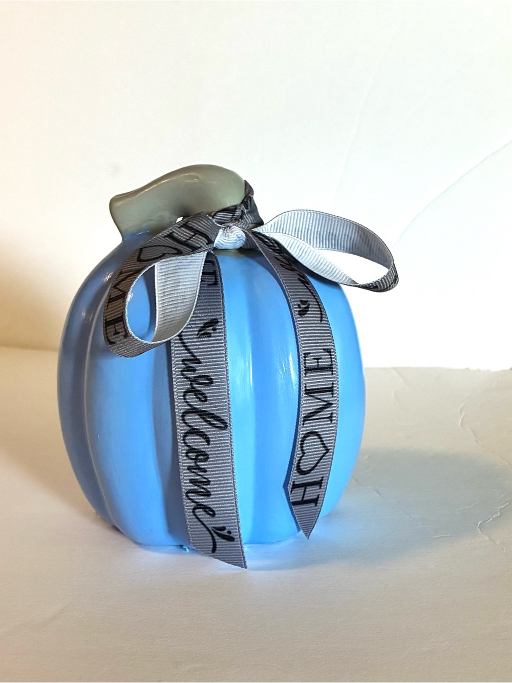 Blue Decorative Pumpkin with Ribbon